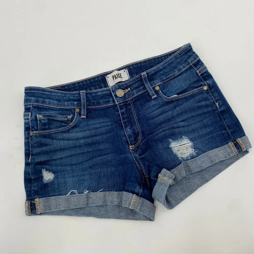 Paige mid low rise cuffed hem denim shorts
